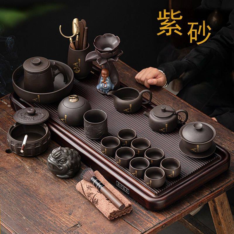 紫砂茶具套组高端茶壶盖碗茶盘陶瓷家用客厅功夫轻奢礼品2024新款