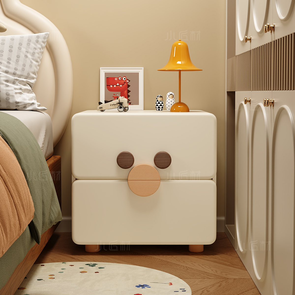 2025爆款奶油风实木床头柜家用卧室小型床边儿童小柜子轻奢高级感
