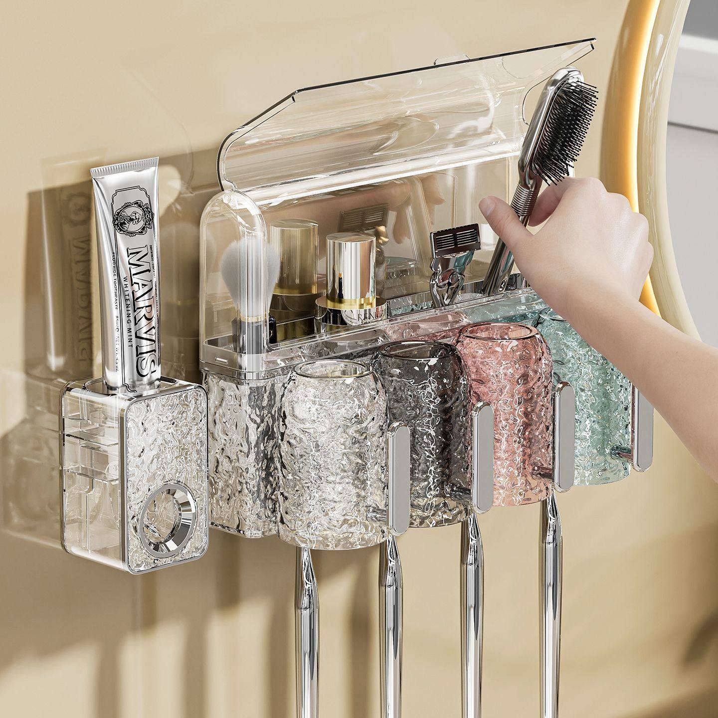 放牙刷牙膏置物架电动牙刷置物架壁挂式免打孔刷牙漱口杯挂架家庭