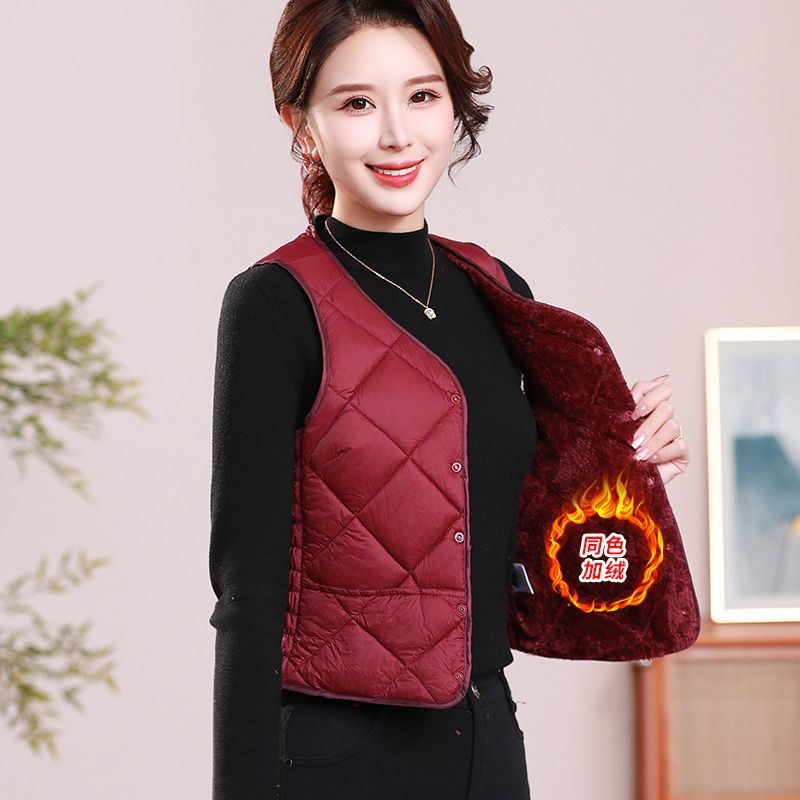 2025秋冬新款羽绒棉马夹中国风印花里外同色妈妈装坎肩马甲女加厚