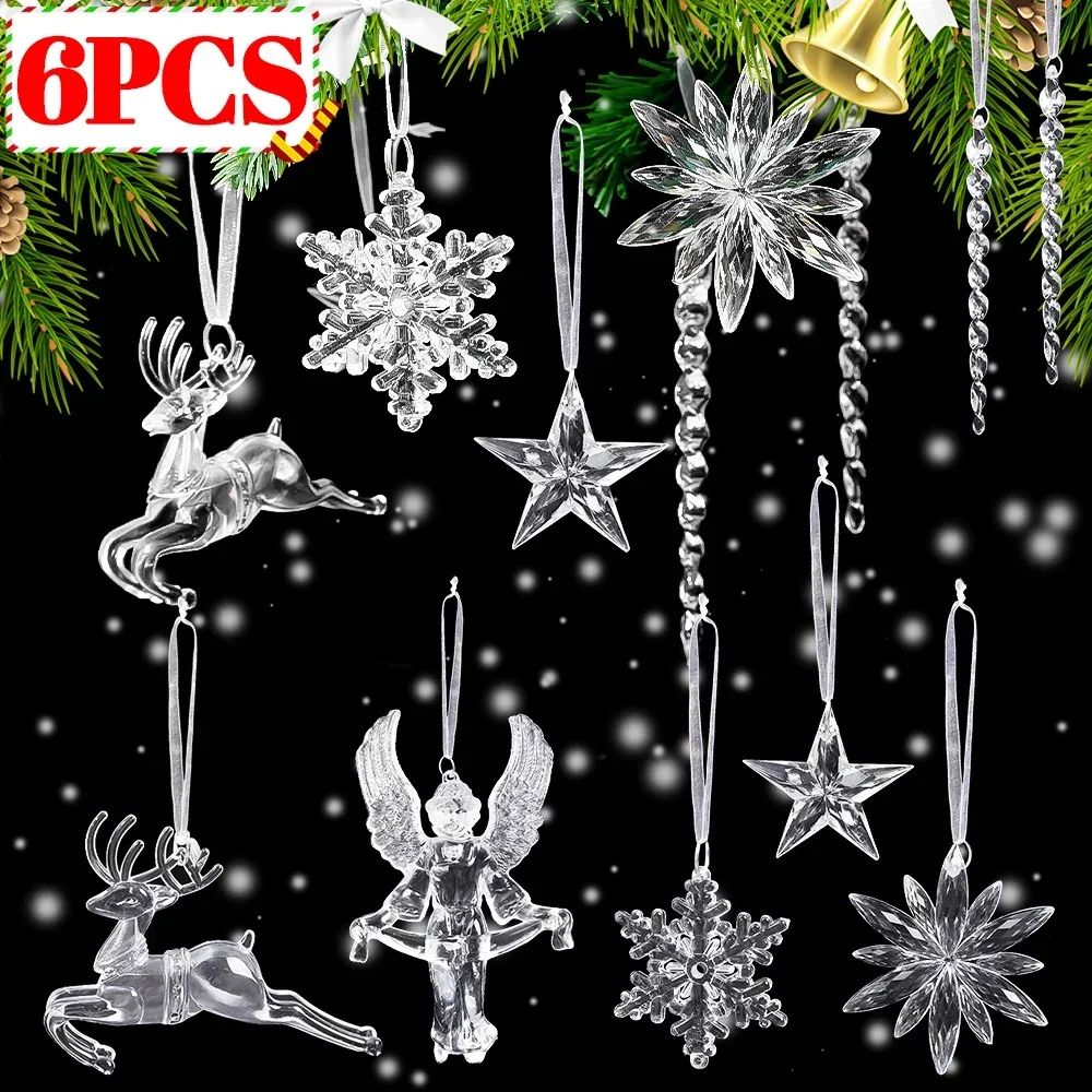 6/2pcs Crystal Clear Snowflake Christmas e Pendants Icicle D