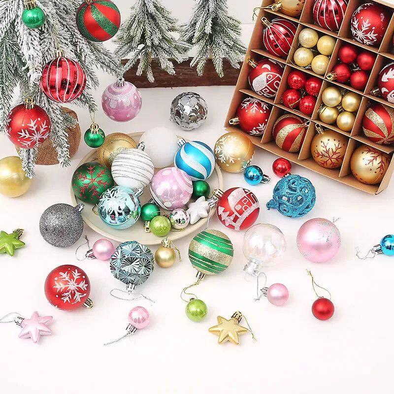 44Pcs/Box Christmas Ornaments Ball Shatterproof Xmas Hanging