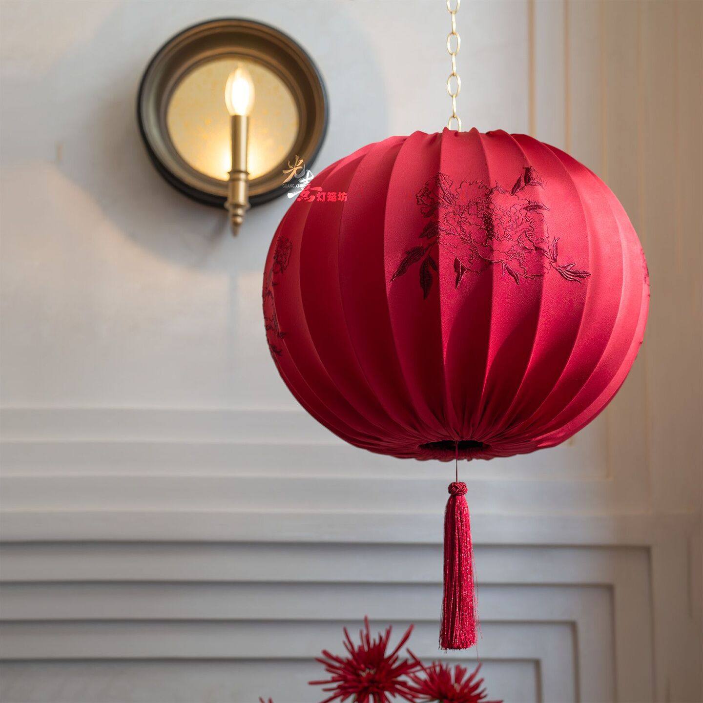 新款中式刺绣灯笼乔迁结婚礼品复古风阳台玄关吊灯新年装饰氛围感