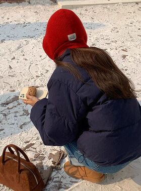 闪电小狗定制款~ 圣诞红色巴拉克拉法帽女秋冬毛线针织帽围巾一体