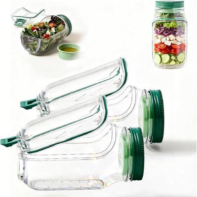 2PCS Salad Pod Mason Jars Side Opening Lunch Jar for Salads