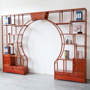 明清仿古家具中式实木双圈月洞门博古架榆木门厅隔断尺寸可定做