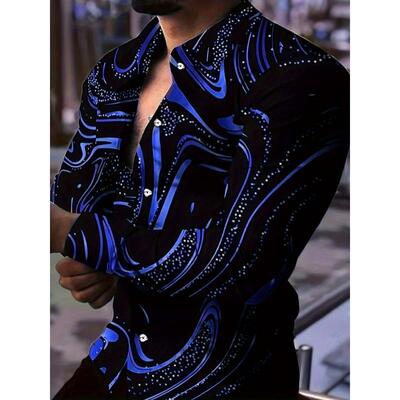 Men's Print Long Sleeve Shirt Lapel Collar Polyester