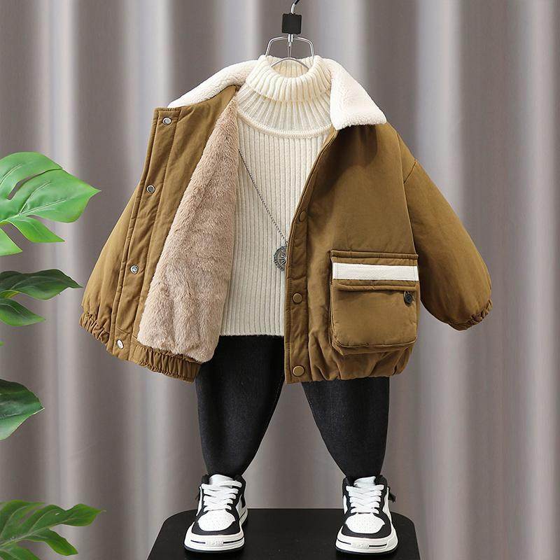 男童派克服儿童加绒加厚外套秋冬款2023新款洋气男孩冬装宝宝棉衣