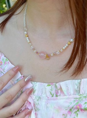 【粉黛】天然粉水晶珍珠白水晶项链送女友老婆2025夏新款吊坠颈饰
