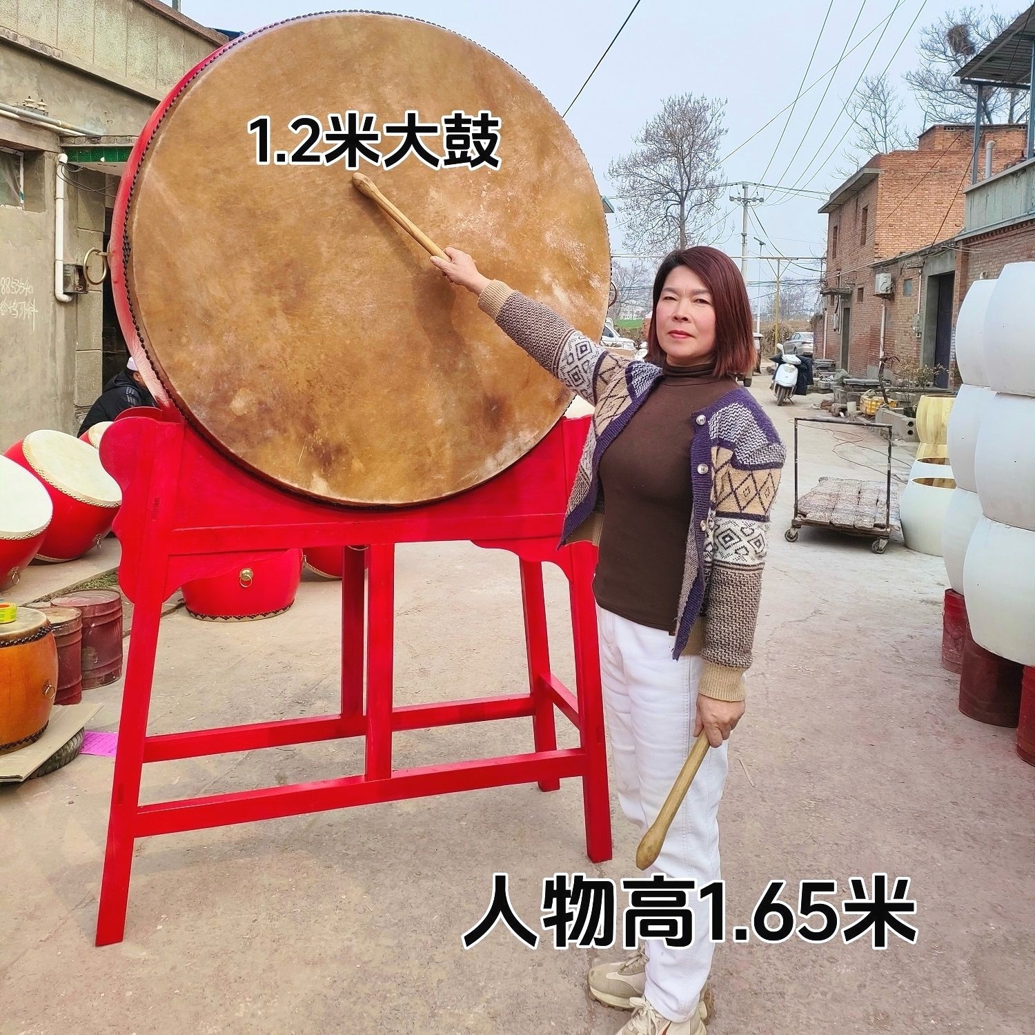 椿木立式大鼓加厚黄牛皮大鼓寺院高音战鼓法鼓堂鼓实木鼓架立式鼓