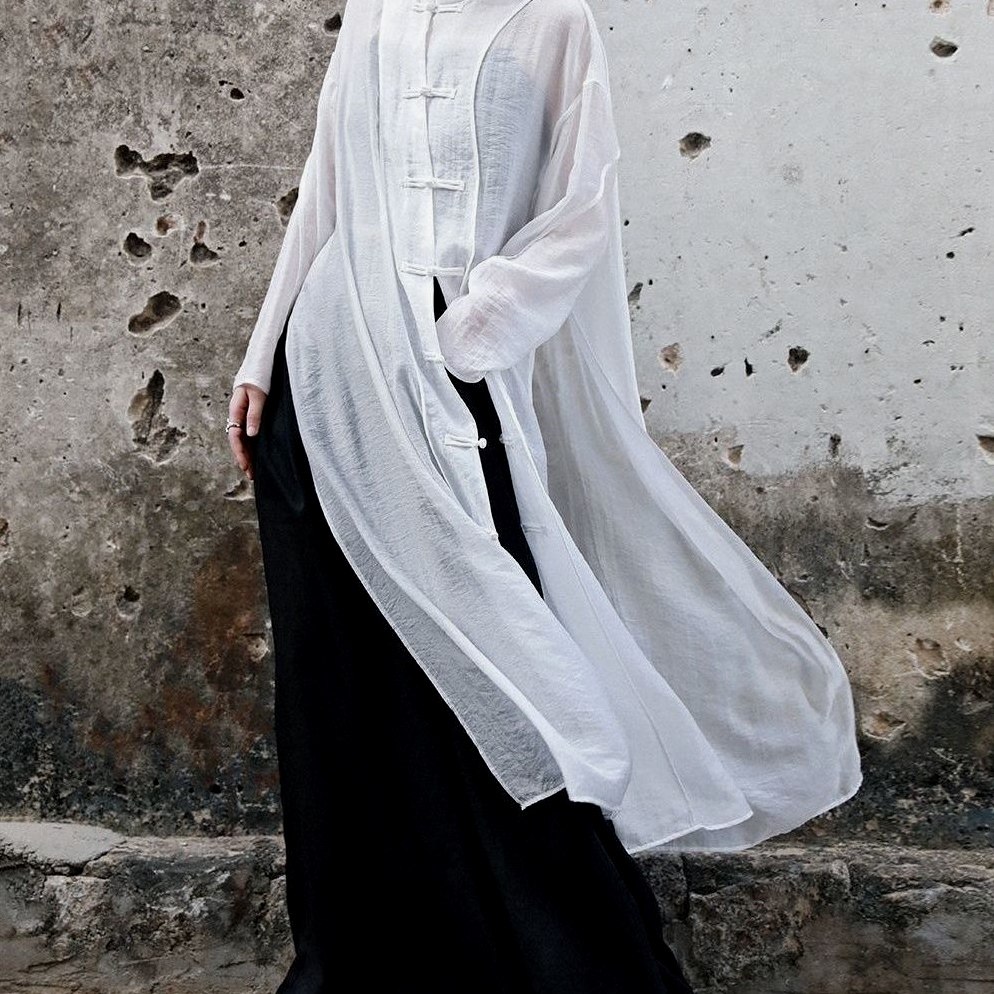 古风爵士舞蹈服纱衣长款开叉衬衫女夏季新款对襟长衫防晒衣古典舞