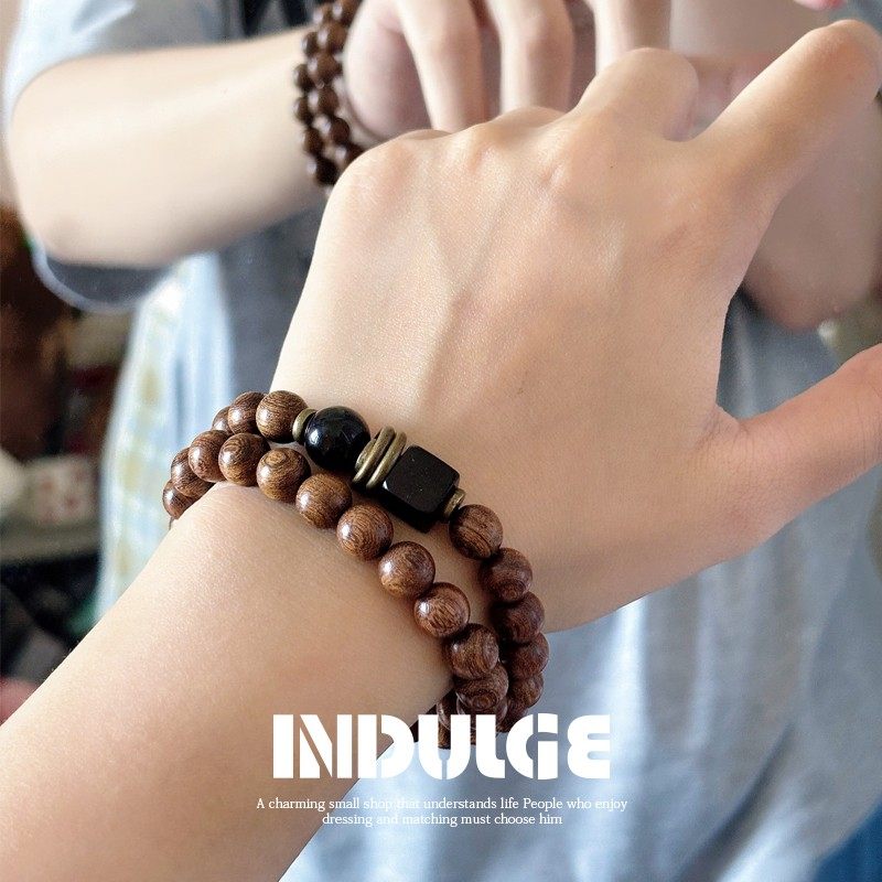新中式金丝檀木双圈叠戴手串高级感盘玩情侣款手链手饰饰品国潮风,饰品/流行首饰/时尚饰品新,沉香,淘宝优惠券,粉丝福利购,淘宝优惠卷