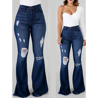 Women's High Waisted Flare Jeans with Elastic Waistband
