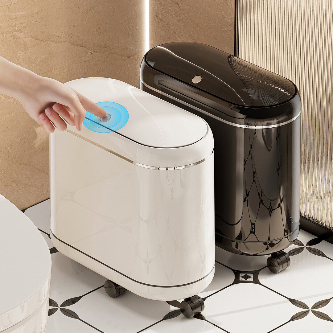 卫生间垃圾桶窄缝带轮子家用2025新款网红厕所专用客厅带盖废纸篓