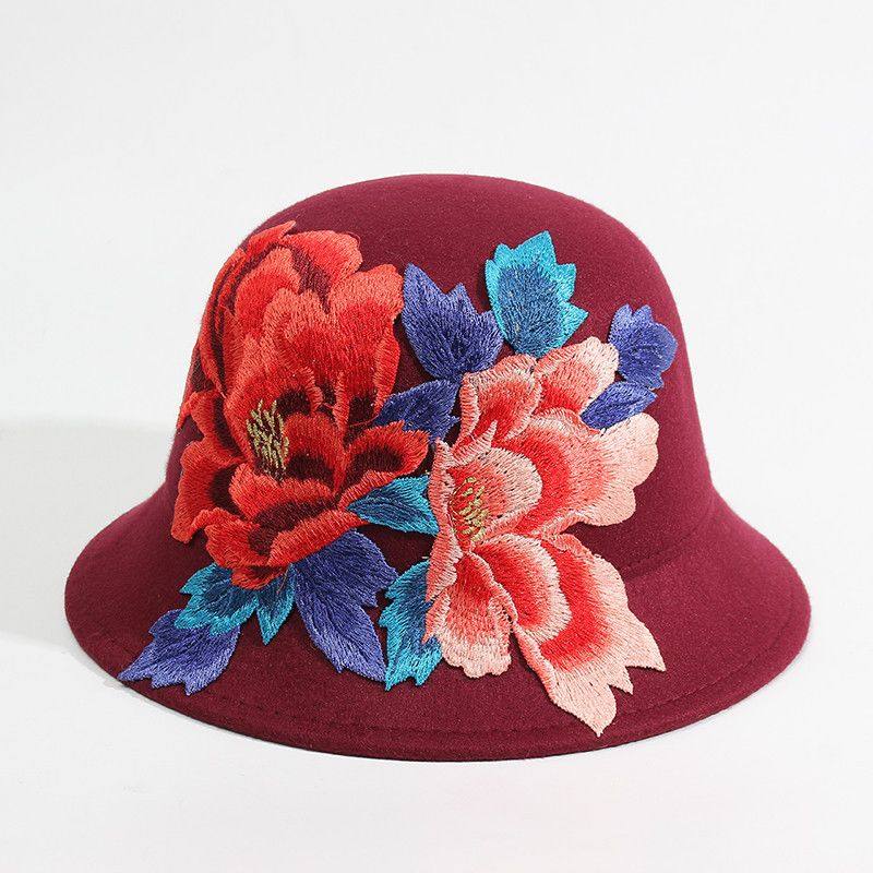 22新款春秋冬季民族风休闲刺绣花圆顶帽子百搭女士防寒渔夫礼帽