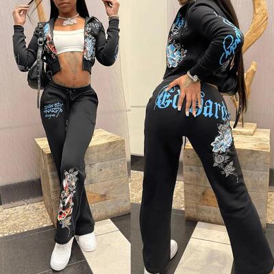 2 Piece Sets Womens Clothing Letter Print Sweatsuit Hoodie