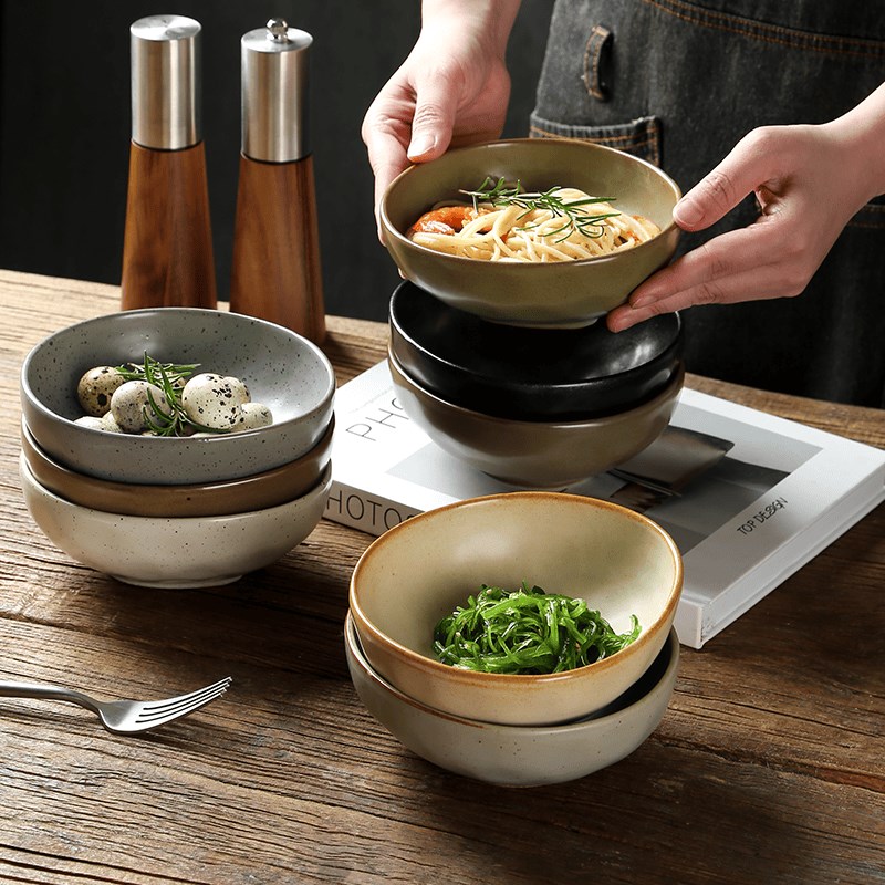 日式米饭碗c陶瓷餐具家用面碗粗陶汤碗商用早餐碗 创意沙拉甜品碗