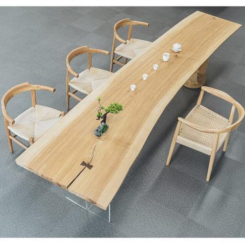 简约现代白蜡实木大板客厅日式原木亚克力餐桌民宿洽谈泡茶办公桌