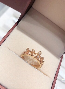 18K金A&A女王桂冠戒指女在逃公主玫瑰金皇冠纯银钻石婚戒彩金礼物