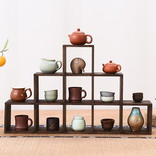 挂墙多宝阁置物架实木博古架摆件收纳架茶架茶具架茶杯茶壶架展架