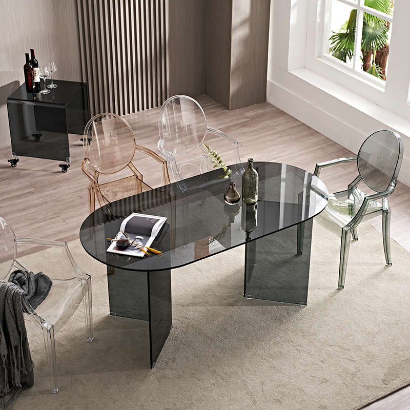 网红北欧椭圆形钢化玻璃饭桌小户型D桌子吃饭家用餐桌现代简约商