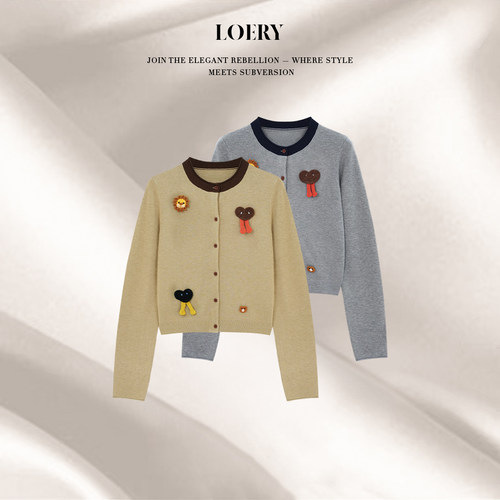 LOERY【园丁画报】重磅刺绣立体提花减龄百搭针织开衫131266