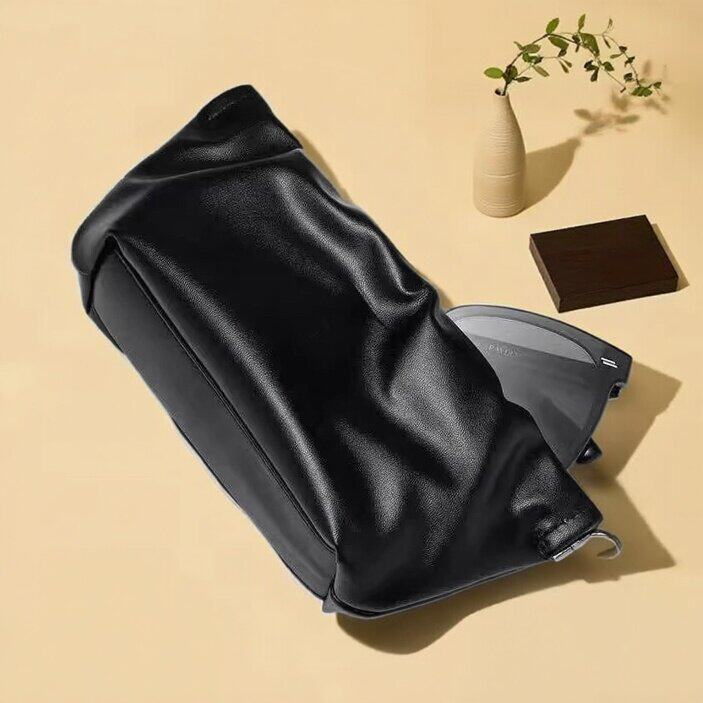 男女通用黑色皮质太阳眼镜盒大容量便携收纳包云朵墨镜包眼镜袋