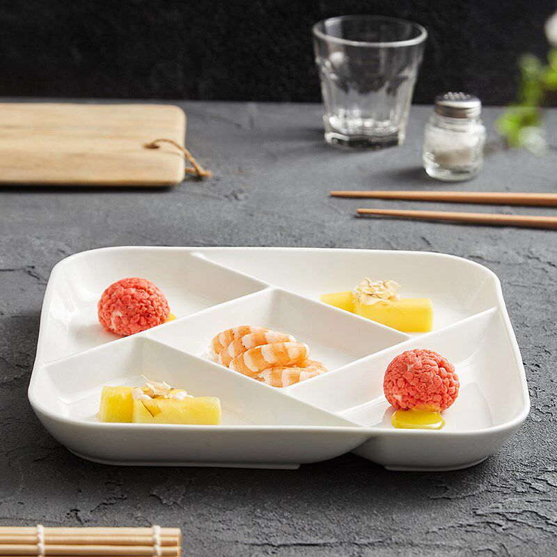 造器高档白瓷分格盘凉菜摆盘餐具多格酒店卤味拼盘果盘陶瓷卤水盘