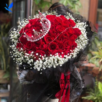 配日鲜花花递重庆市北碚区开州区江津区花店同城生送99朵玫瑰速束