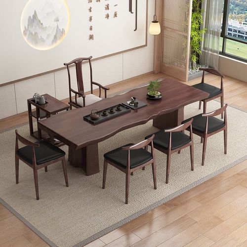 整板实木大板茶桌现代简约家用桌椅组合新中式办公室客厅泡茶桌子