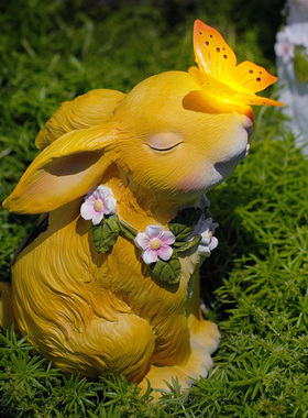 家居庭院户外草地景观装饰太阳能小夜灯花园动物可爱兔子树脂摆件