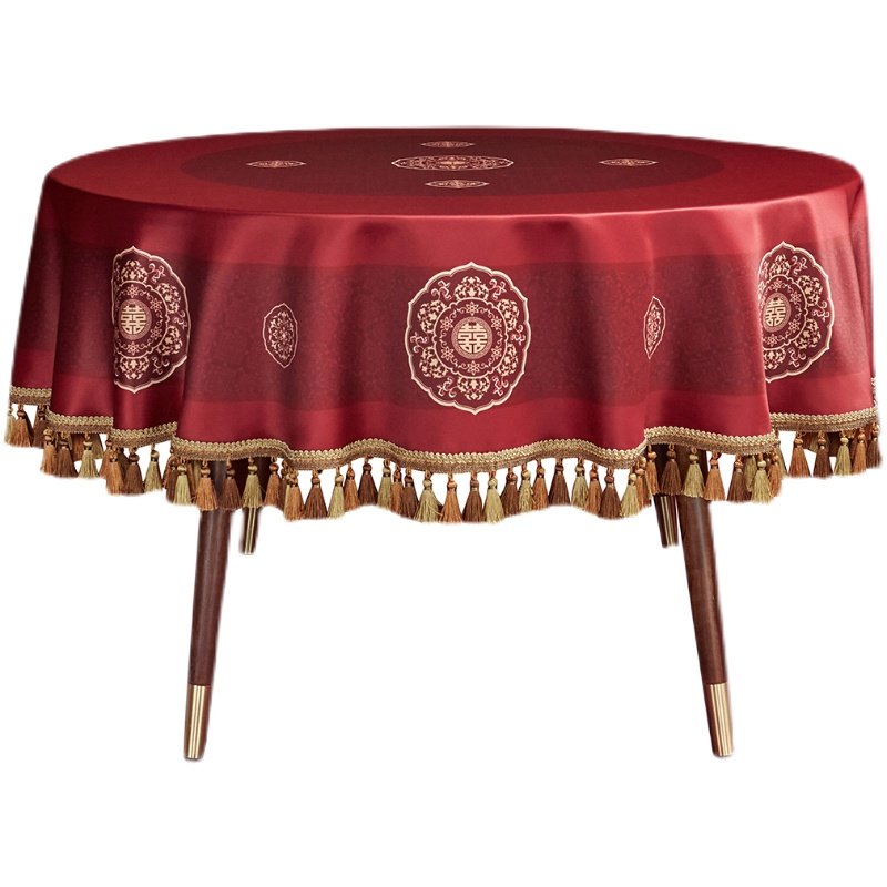 大红色结婚圆桌桌布防水新中式婚礼喜字订婚定制酒店婚庆餐厅台布,居家布艺,桌布,淘宝优惠券,粉丝福利购,淘宝优惠卷