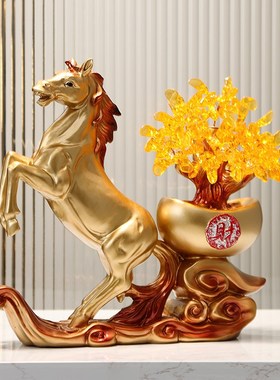 马摆件招财马到成功发财树工艺品办公室家居酒柜装饰品乔迁商务礼