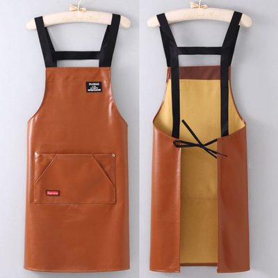 B7G54PU皮革围裙防水防油厨房家用做饭防污围腰大人上班软皮免洗