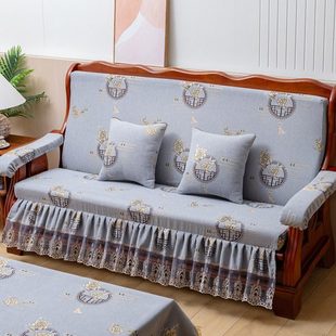 实木沙发垫带靠背裙边老式 红木质加厚坐垫连体春秋联邦椅海绵垫子