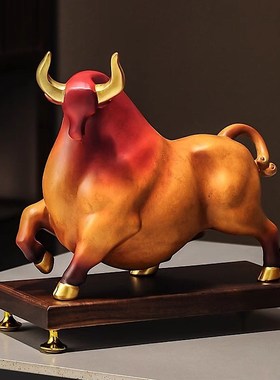 招财牛摆件e牛气冲天老板办公室背景墙博古架客厅酒柜电视柜装饰