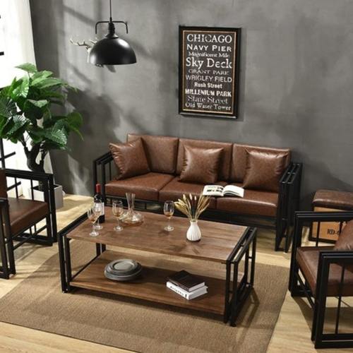 欧式小户型样板房铁艺沙发酒吧卡座酒店客厅工业风仿古沙发椅组合