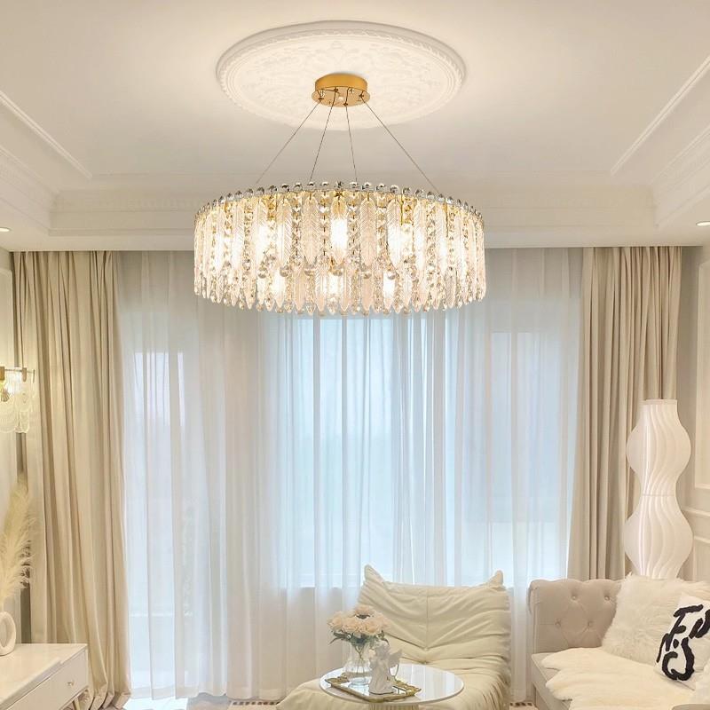 轻奢水晶客厅吊灯2024年新款温馨浪漫卧室水晶灯简约琉璃羽毛灯具