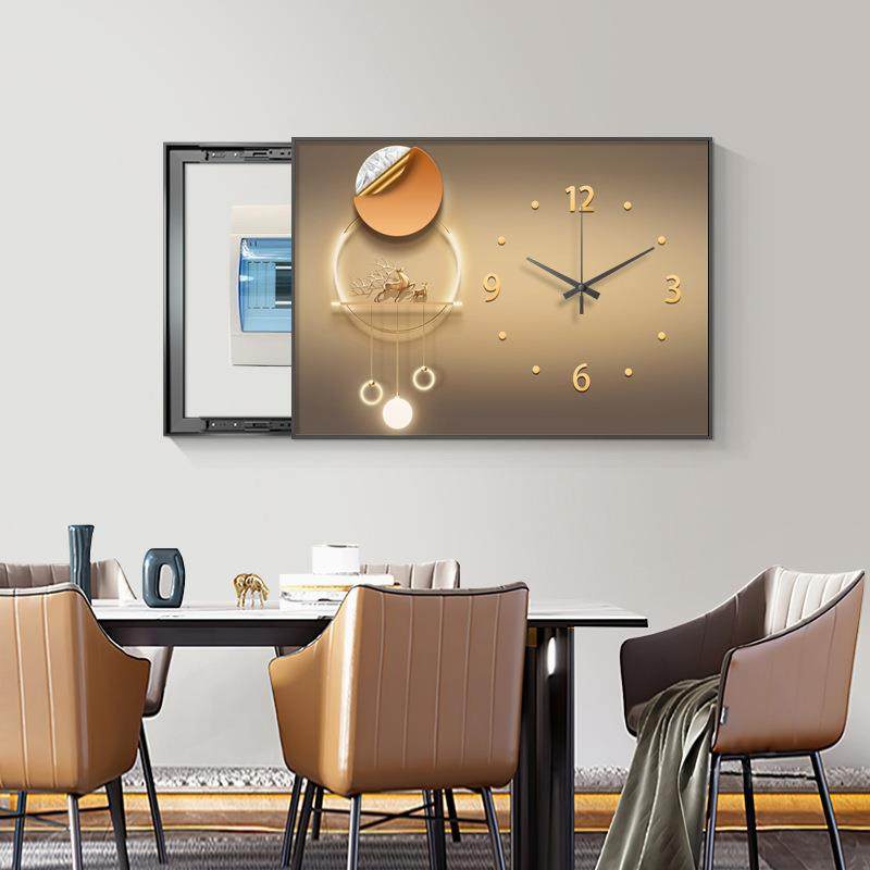 现代轻奢电表箱装饰画电闸箱弱电箱遮挡画简约创意带钟表餐厅挂画