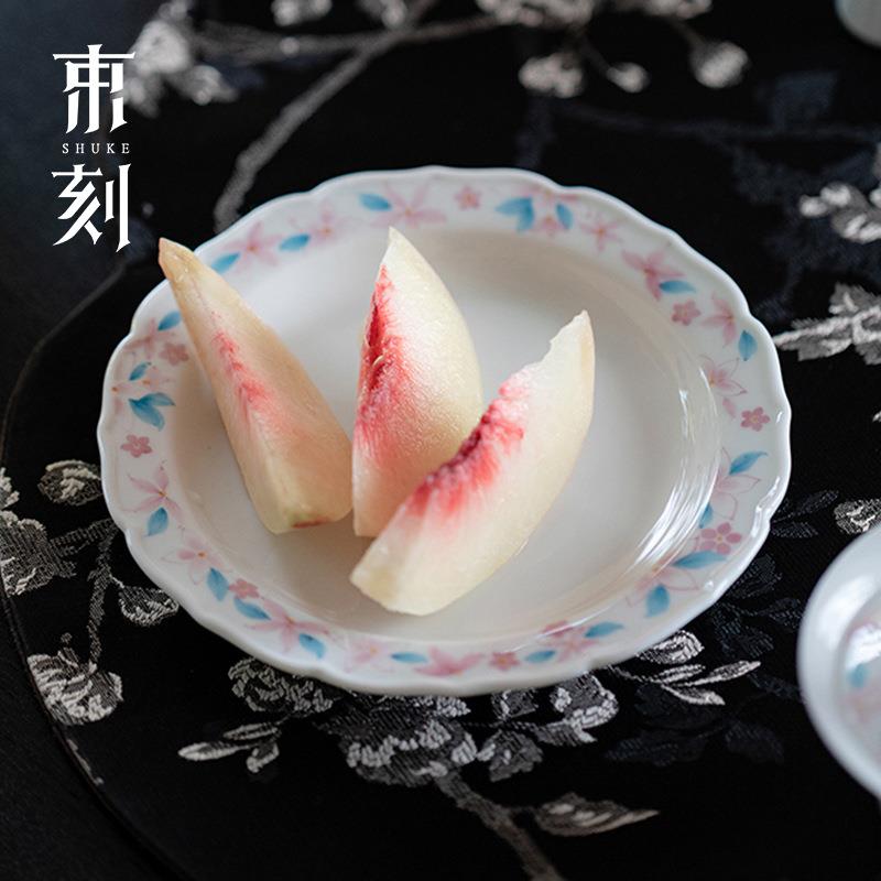 束刻 白瓷凌霄花陶瓷花边壶承高颜值干泡茶承盘精致点心盘水果盘