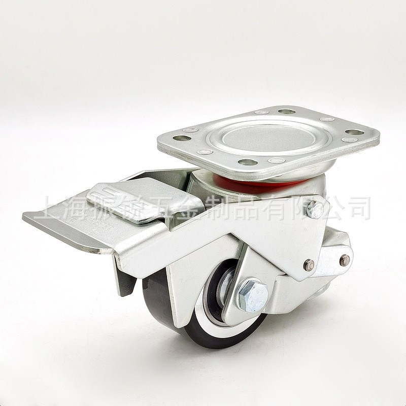 脚轮3寸PU脚踩式带脚杯水平调节脚轮商用机器设备万向脚轮