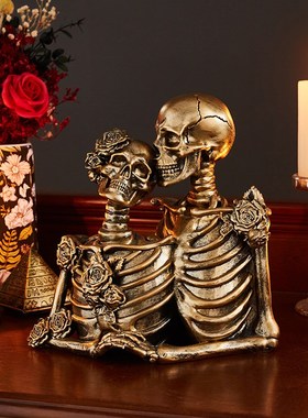 密室逃脱装饰道具情侣家居摆件骷髅头人物骨架复古做旧七夕节礼物
