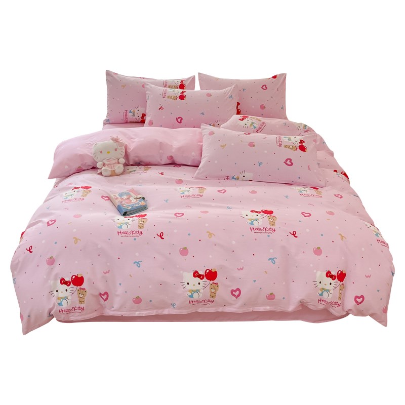 KT猫卡通全棉100床上4四件套少女心床品女孩被套床单人三件套