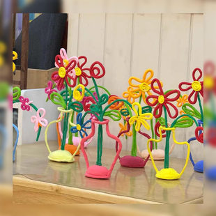 幼儿园春天环创儿童制作粘土花瓶铁丝手工diy材料创意桌面小摆件
