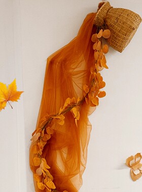 秋日环创幼儿园黄色橙色纱幔网纱秋天植物角自然区角氛围装饰布置