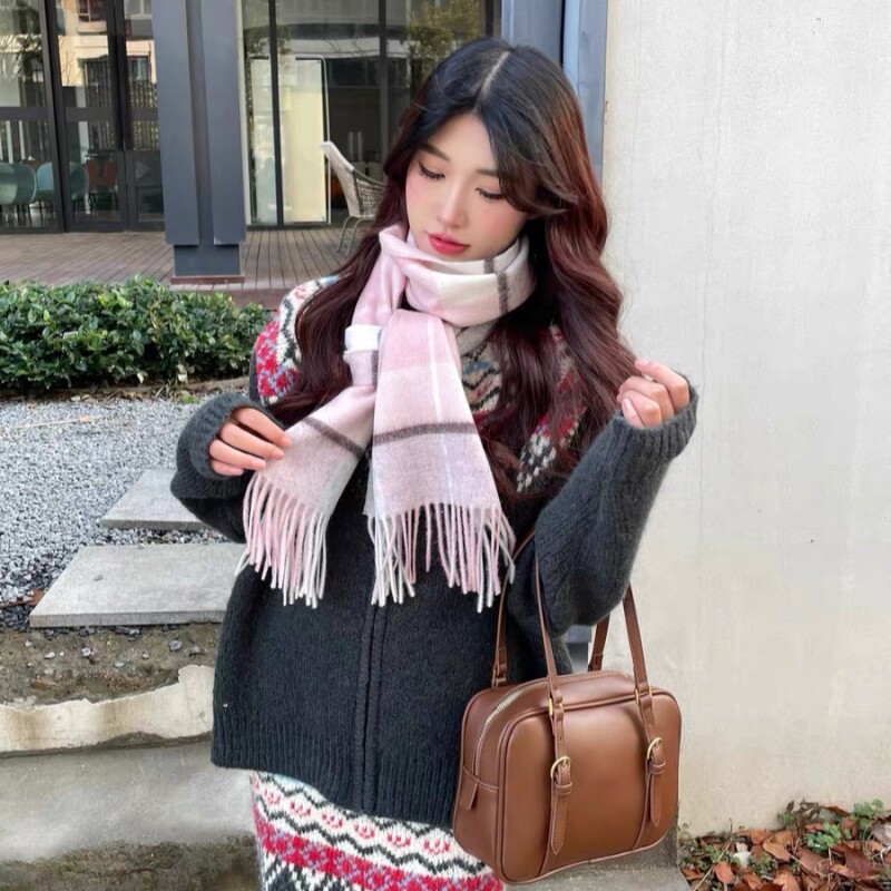 纯羊毛wool格子围巾女冬季高级感
