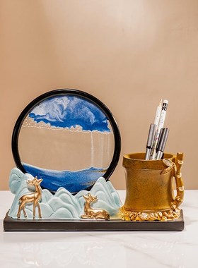 流沙画沙漏笔筒送领导老师办公室桌轻奢高级感收纳创意摆件装饰品