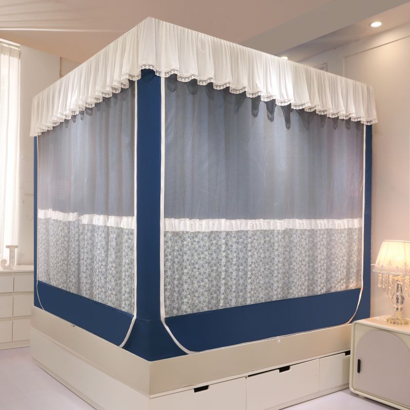 新款碎花坐床蚊帐床帘一体式1.5米1.8床全封闭拉链蒙古包带防尘顶