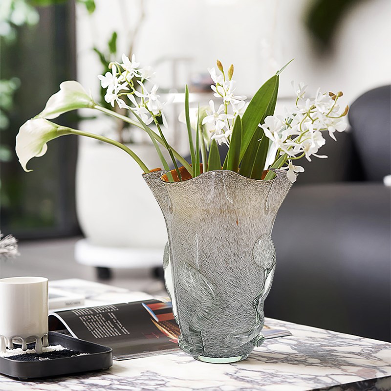 现代简约轻奢复古电视柜茶几玄关样板房间水培S玻璃花瓶插花摆件