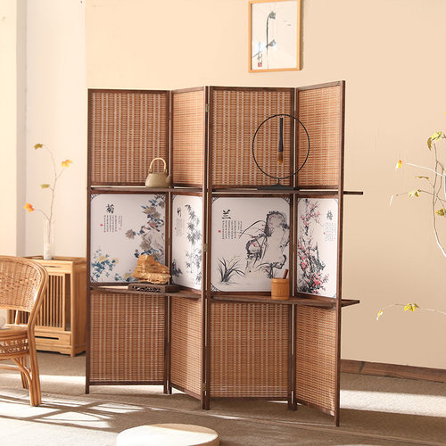 新中式竹编客厅屏风隔断可折叠移动创意房间卧室简约入门遮挡玄关